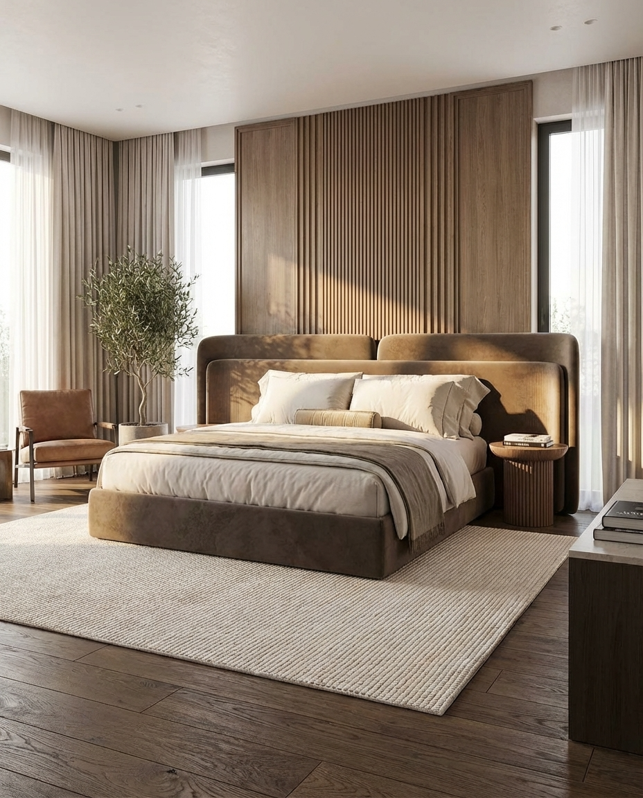 Lovly Bed Without Storage | King Size | Brown Fabric