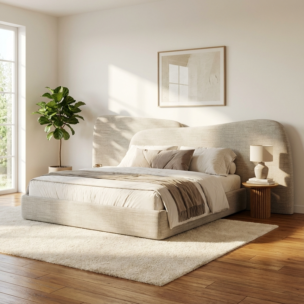 Orri Bed  Without Storage | King Size | Beige Fabric