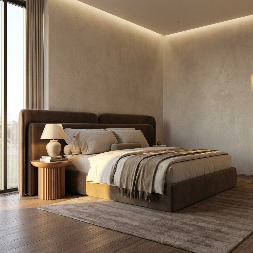 Lovly Bed Without Storage | King Size | Brown Fabric