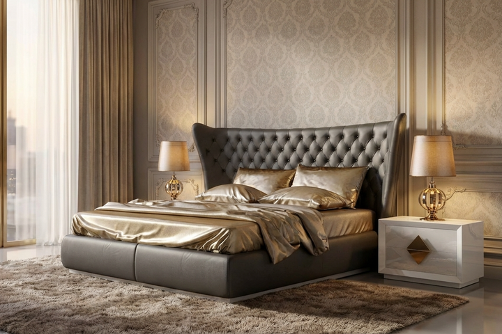 Jameson Bed Without Storage | King | Black Leatherette