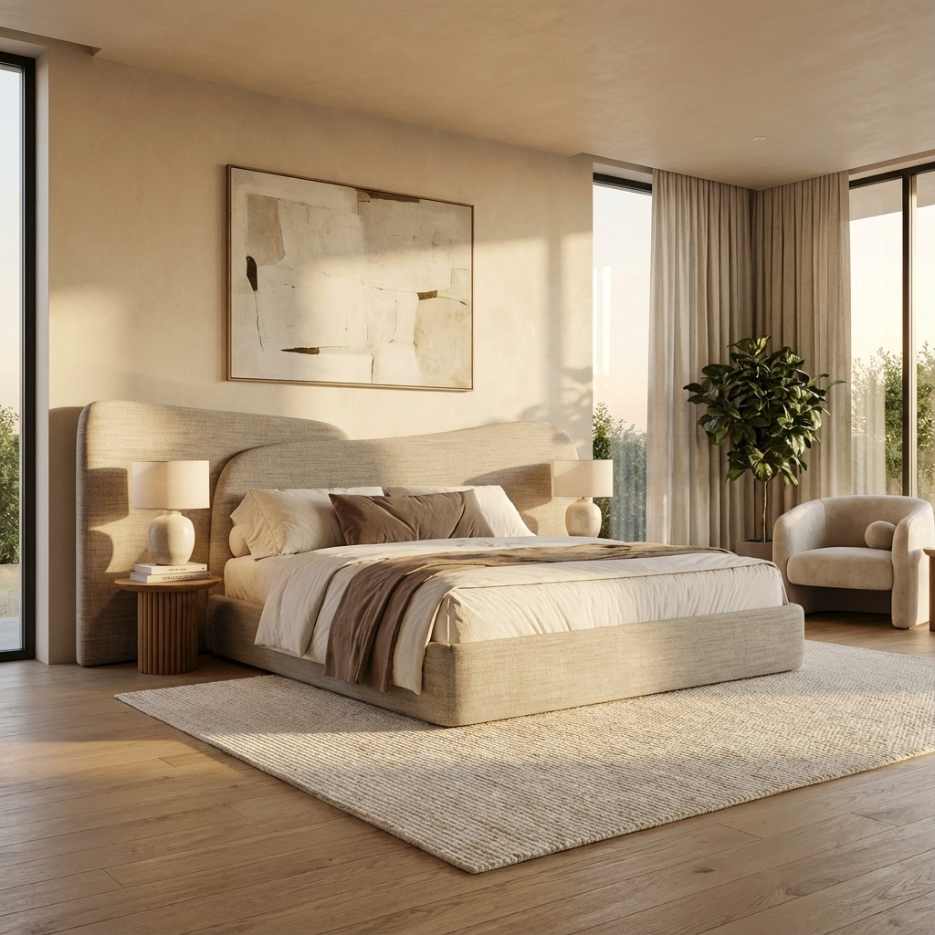 Orri Bed  Without Storage | King Size | Beige Fabric