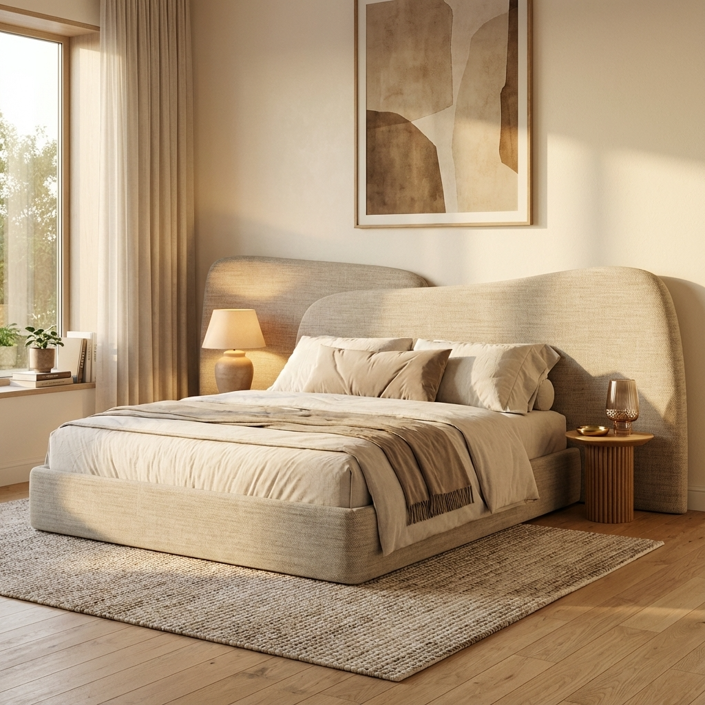 Orri Bed  Without Storage | King Size | Beige Fabric