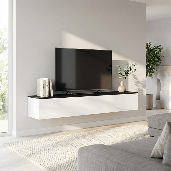 Line Wall Mount TV Unit | White & Black