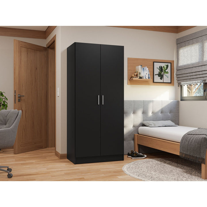 Modern black 2-door wardrobe design for a bedroom