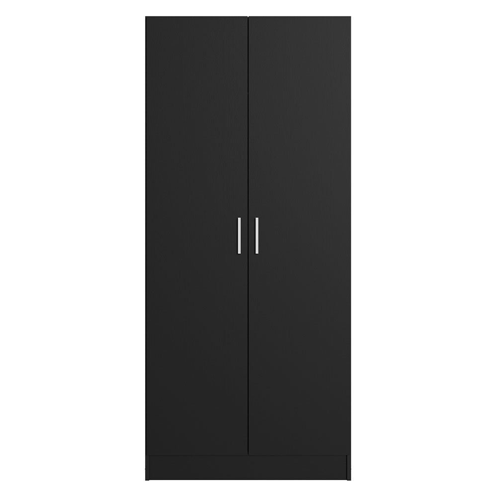 Modern black wardrobe with two doors on a white background