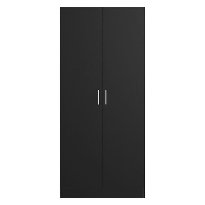 Modern black wardrobe with two doors on a white background