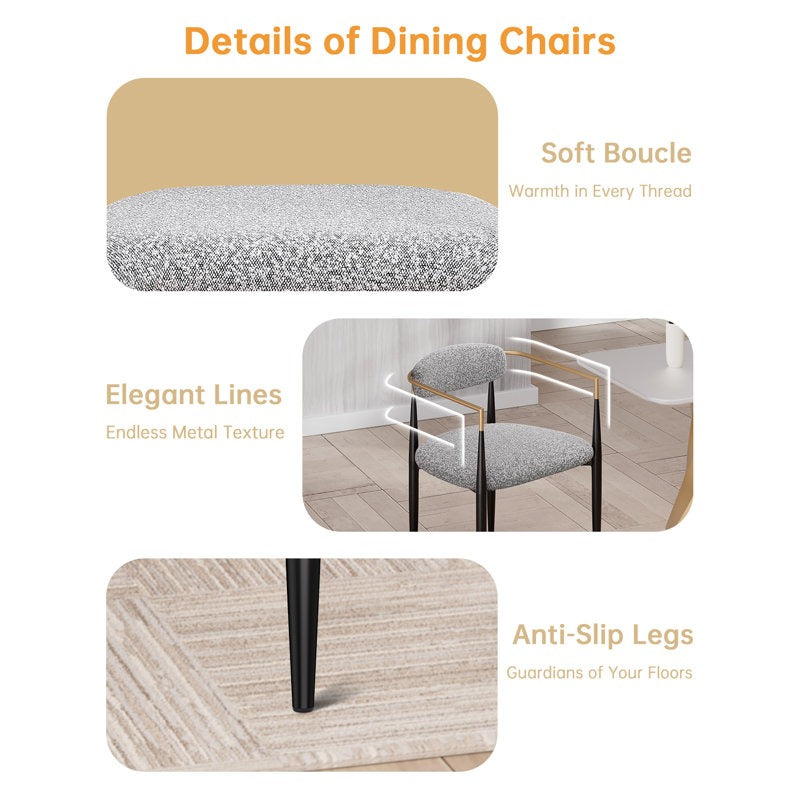 modern dining chair with soft boucle, elegant lines and anti-slip legs 