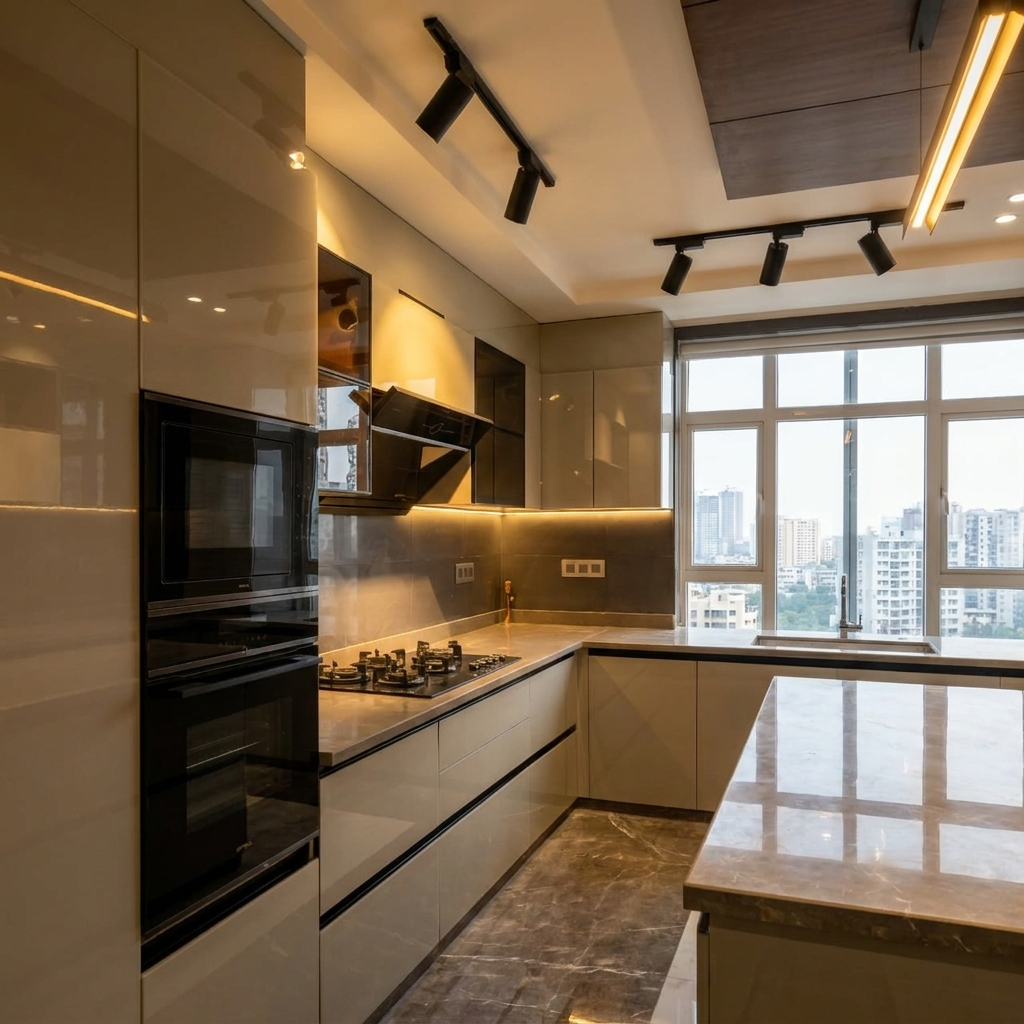White gloss modular kitchen in faridabad home by Heera Moti