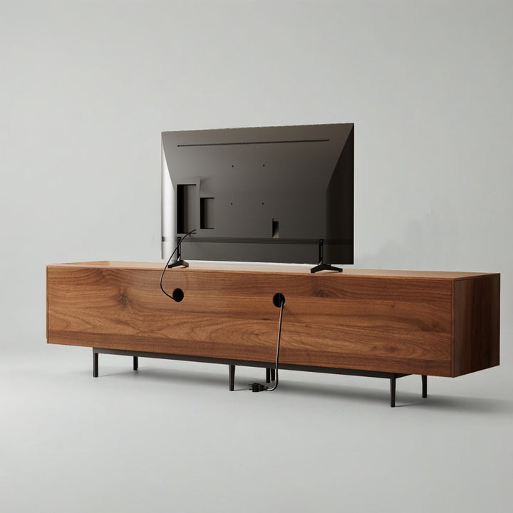 Brown rubberwood tv stand with hidden  cable management