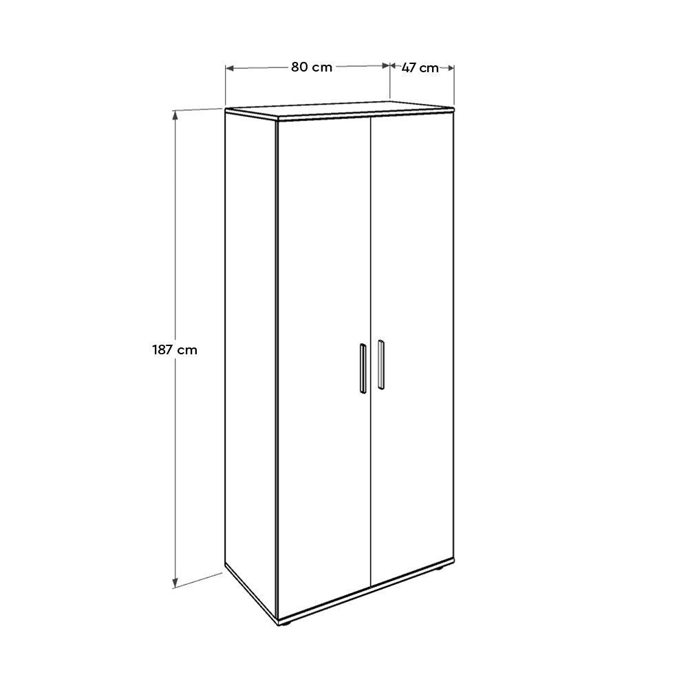 Dimensions of a modular wardrobe with measurements labeled on a white background