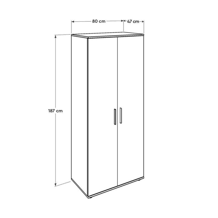 Dimensions of a modular wardrobe with measurements labeled on a white background
