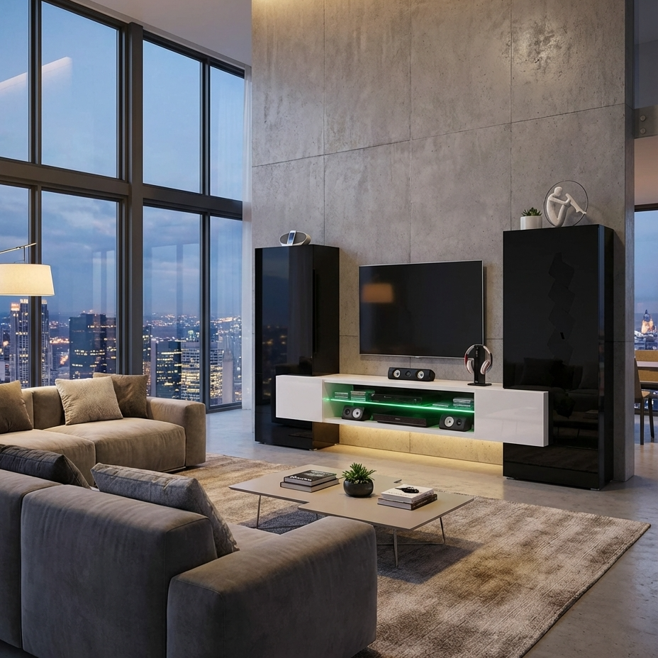 modern black and white tv unit for stylish living room
