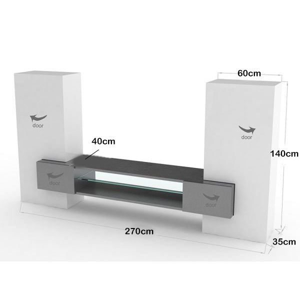 modern black and white tv unit dimension