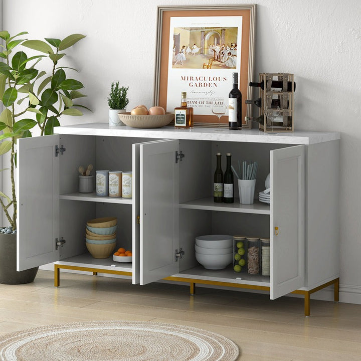 Modern pu finish cabinet with 4 open shutters for display inner space