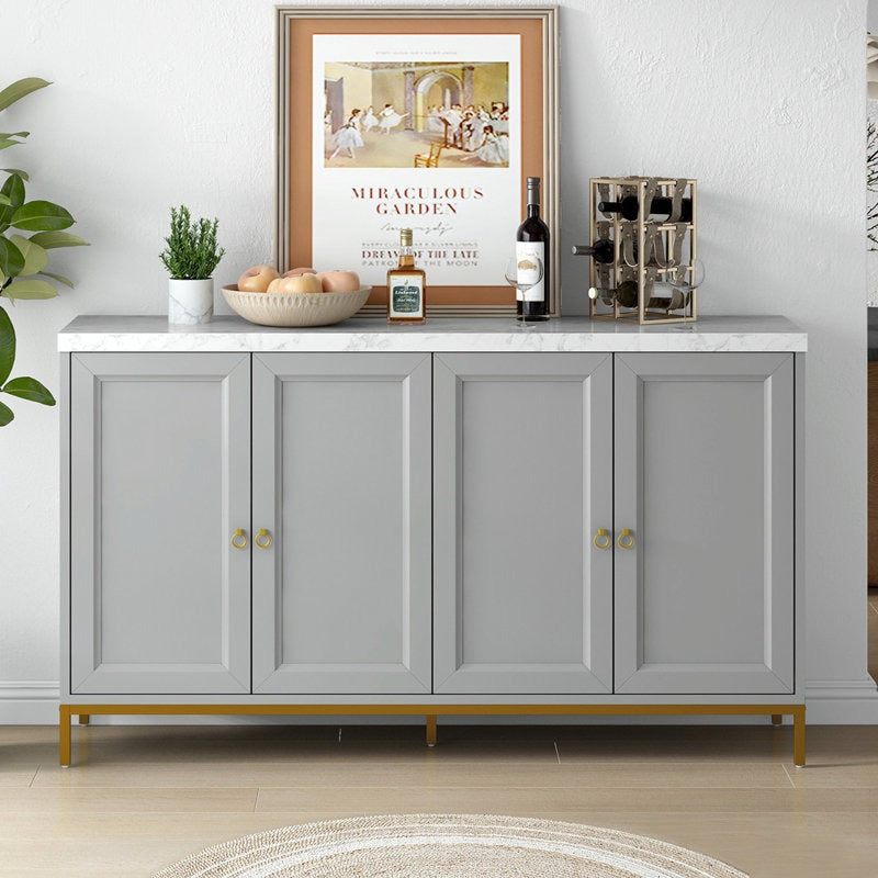 grey sideboard crafted from high-quality mdf with 4 shutter and marble top