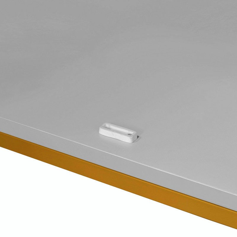 Grey cabinet with gold metal base