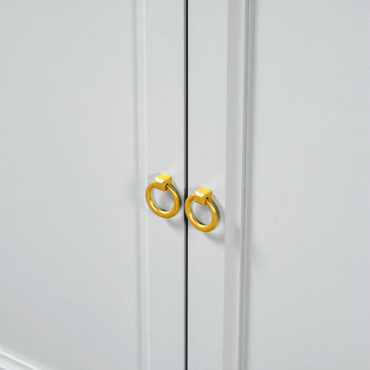 grey cabinet shutter with golden handles
