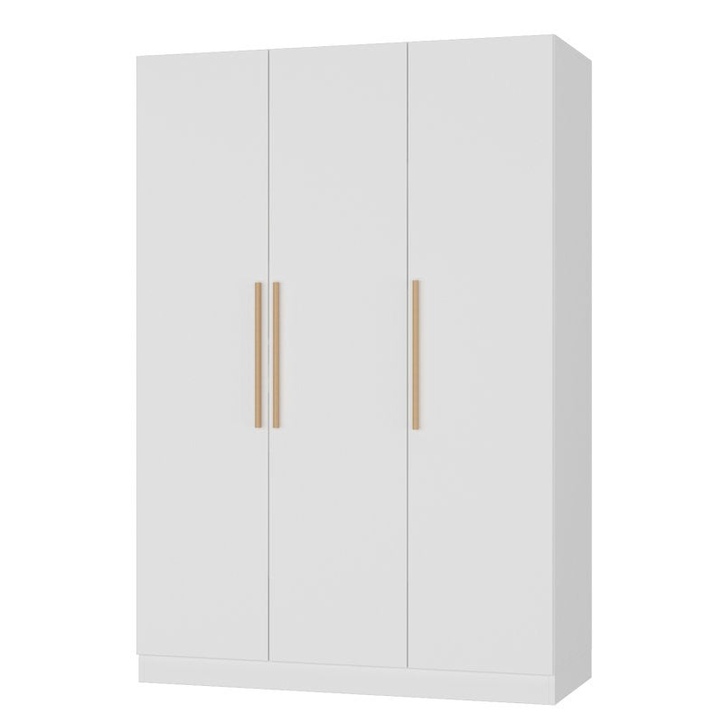 premium white 3-door wardrobe with wooden handles