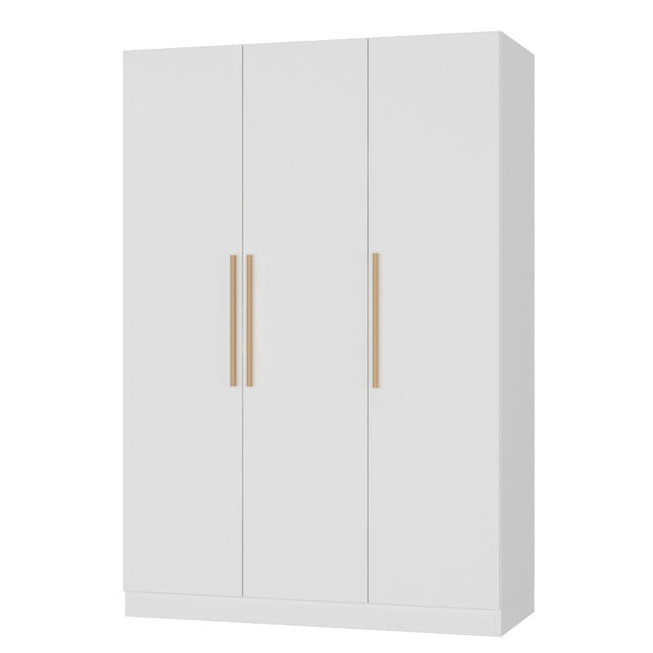 premium white 3-door wardrobe with wooden handles