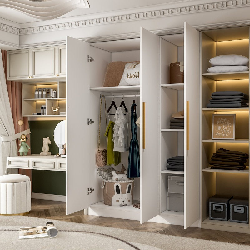 modern 3-door wardrobe with open doors to show inner storage