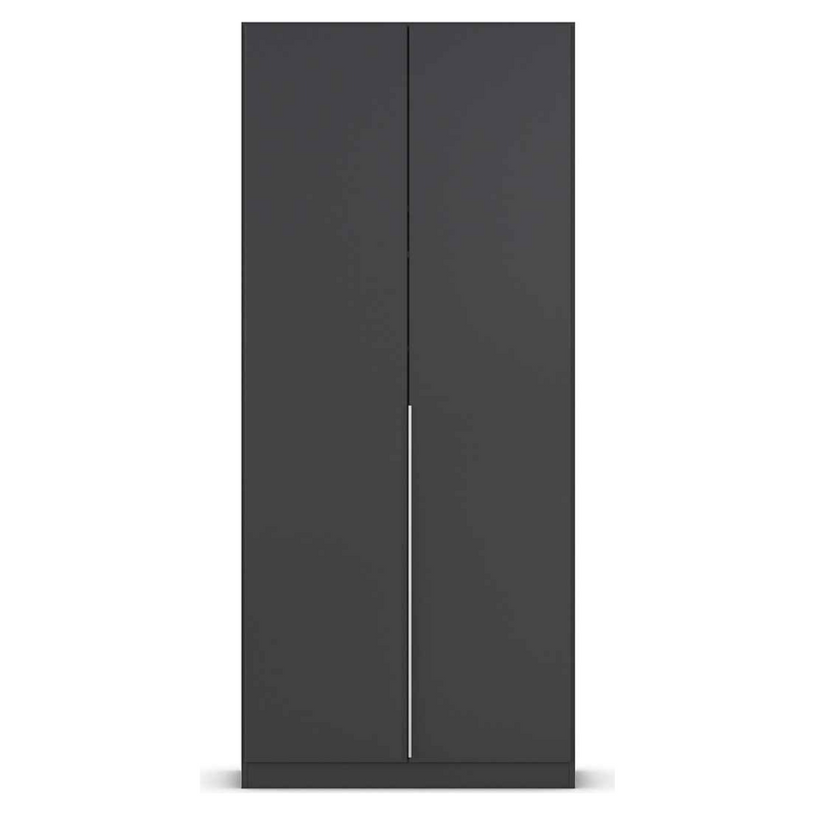 A matte black 2-door wardrobe with a simple minimalist design and integrated handles.