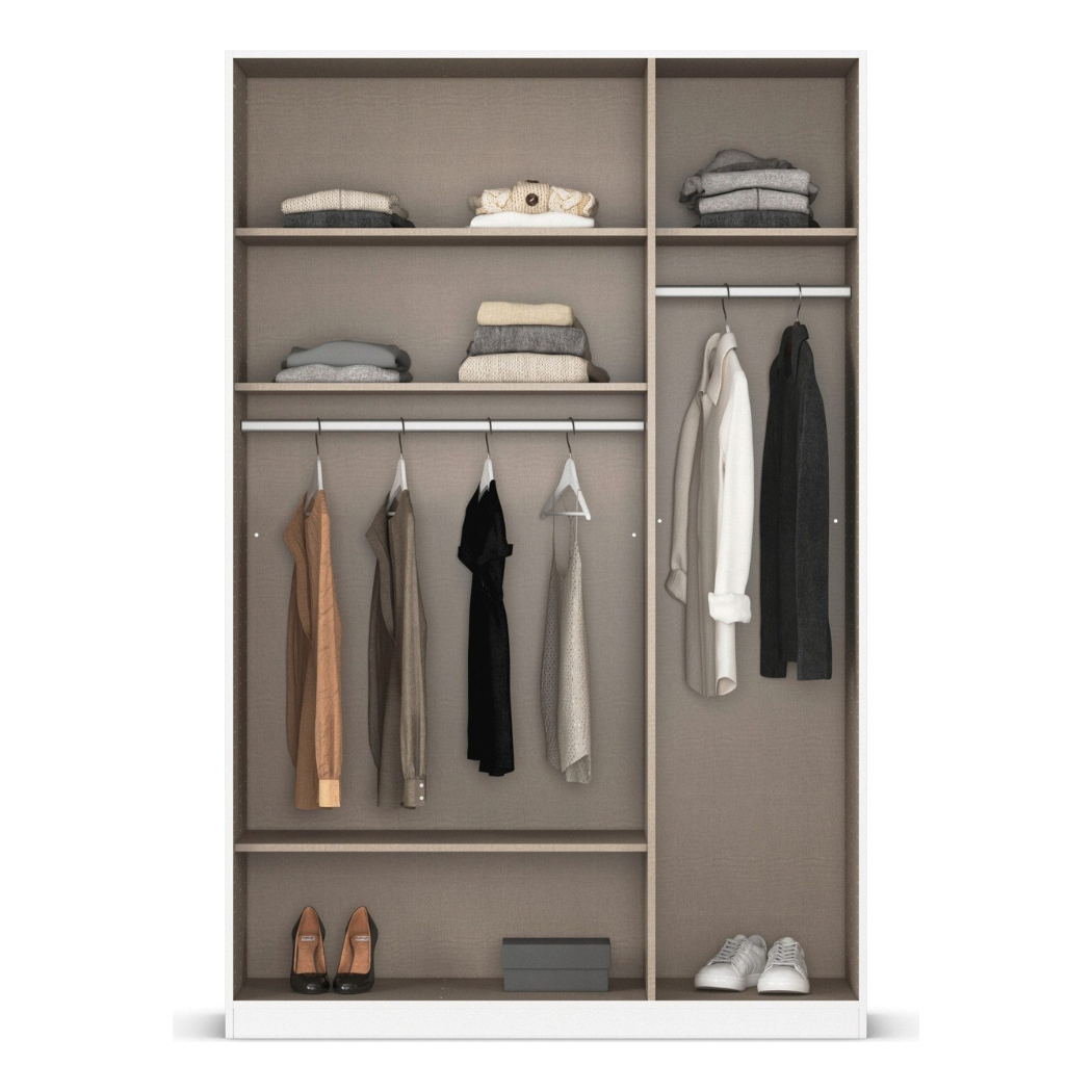 Modern 3-door wardrobe design with 6 compartment and two oval rods