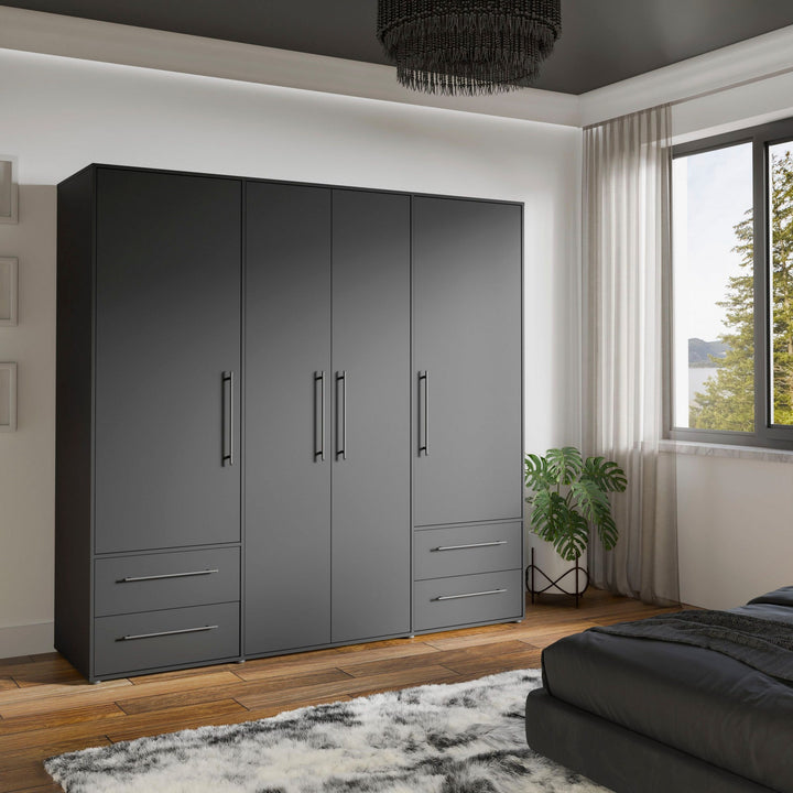 premium black matte-finish wardrobe for large compartments