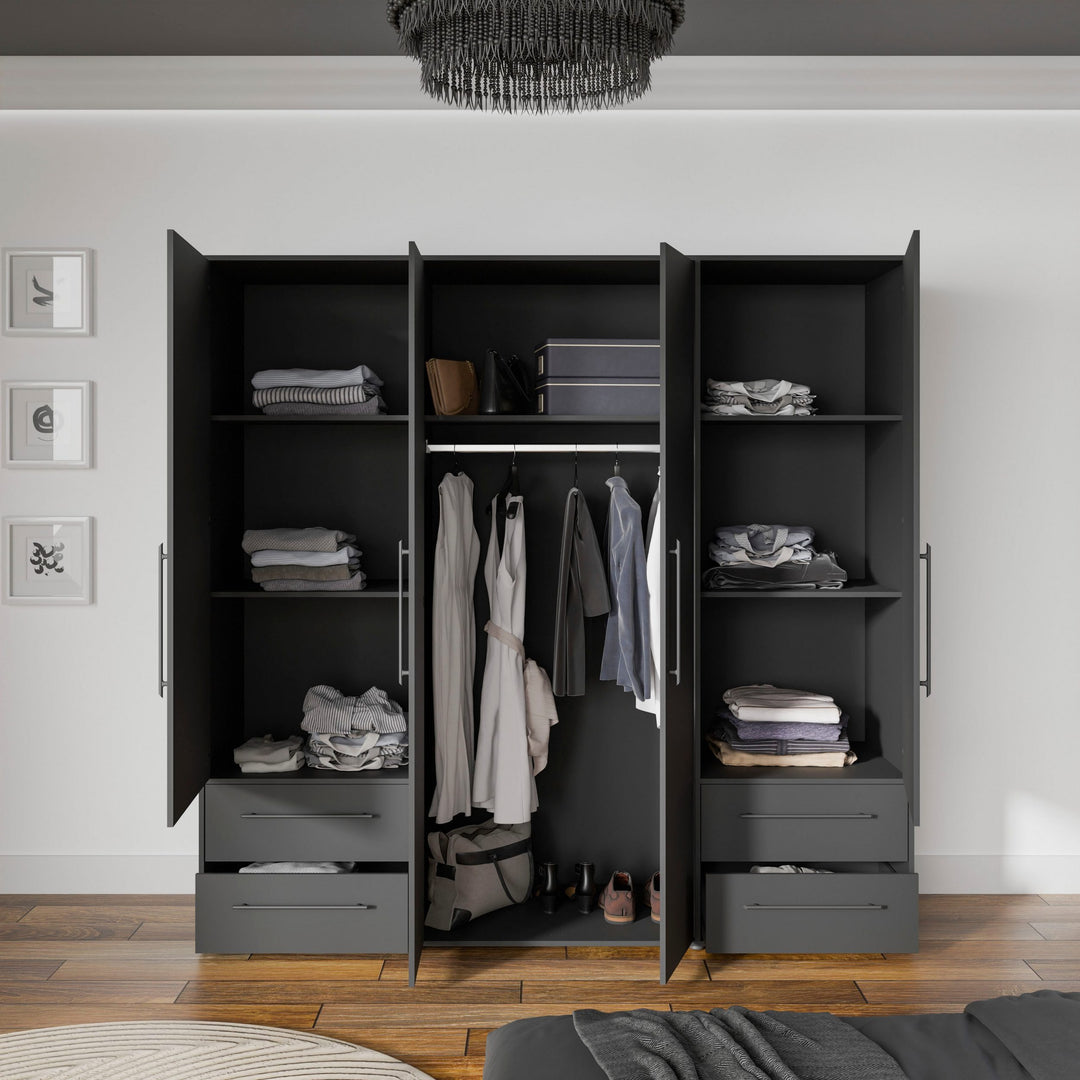Modular 4-door wardrobe in black finish for large bedrooms