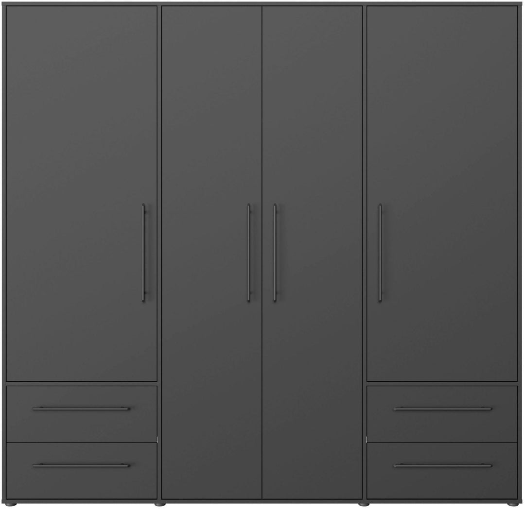 black elegant wardrobe with 4 drawers and 4 doors for large bedroom storage