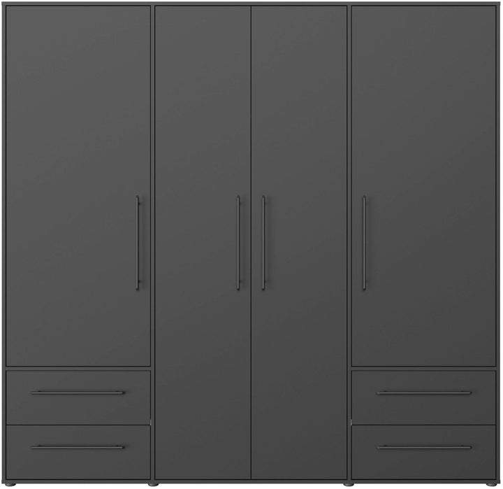 black elegant wardrobe with 4 drawers and 4 doors for large bedroom storage