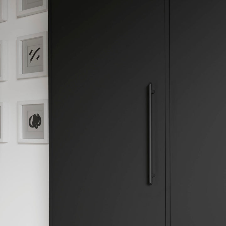 modular black wardrobe with steel handles