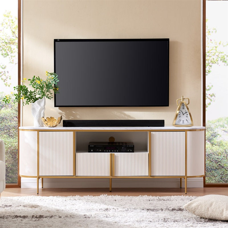 white tv stand with blister-molded finish