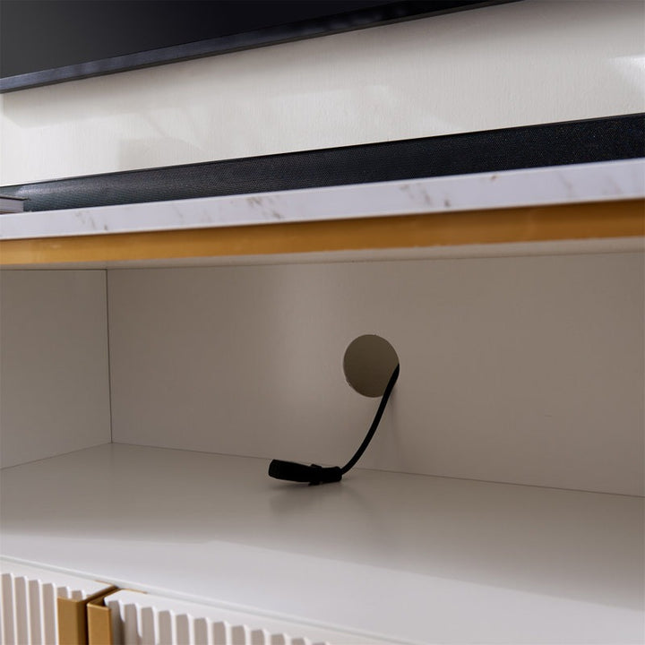 smart cable management of white tv unit