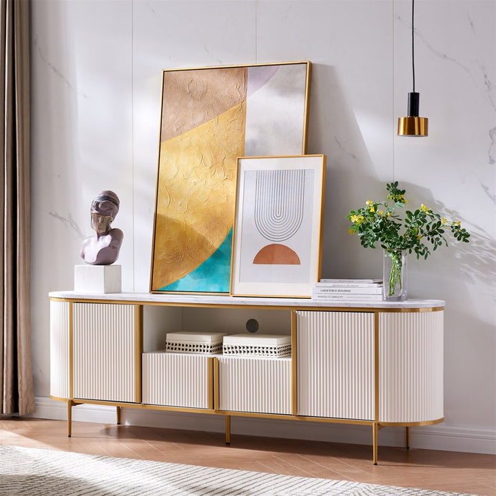 Premium white tv unit with sleek curved design