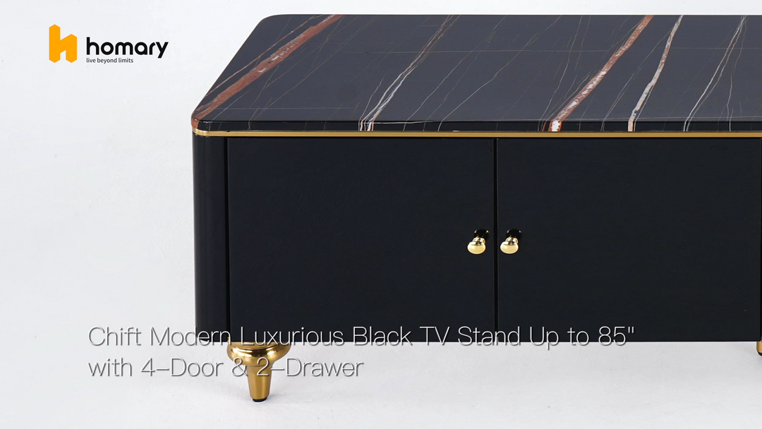 Luxurious black tv stand with gold accent