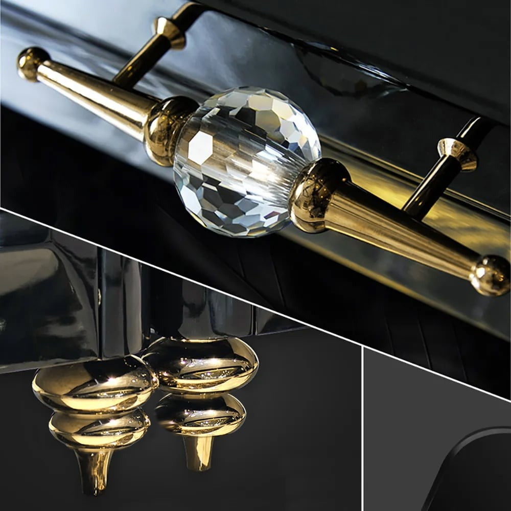 Stylish and luxurious gold finish handle of black high-gloss tv stand