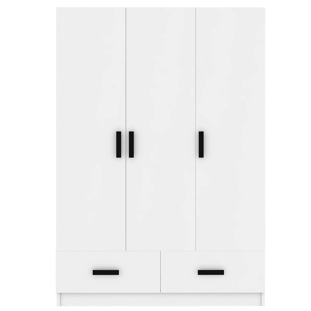 White wardrobe with black handles on a white background
