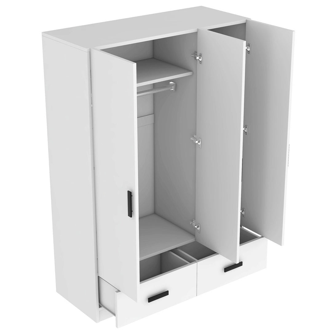 White modular wardrobe with open doors on a white background