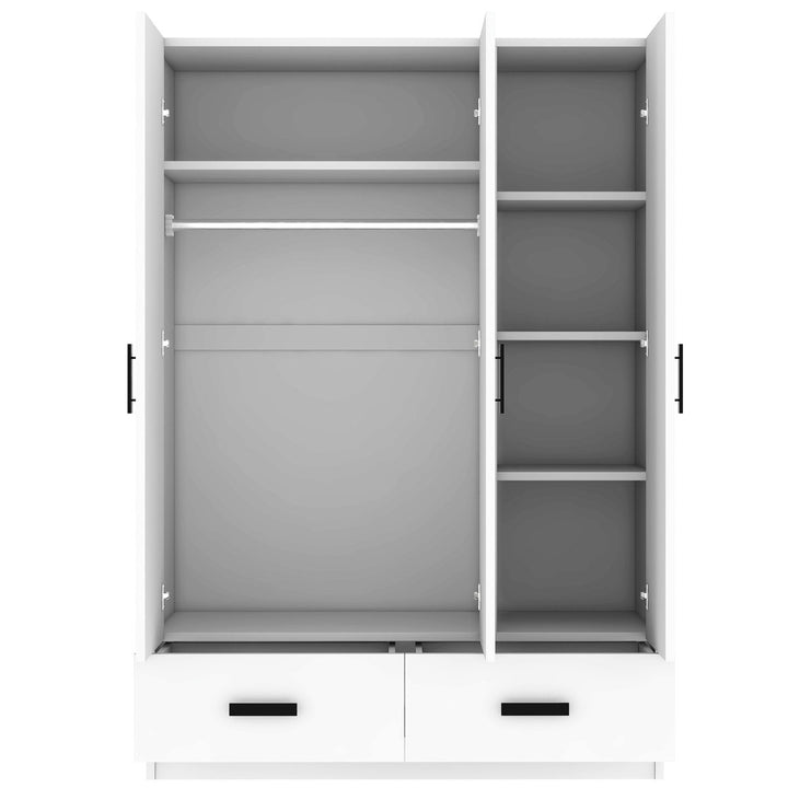 White wardrobe design with open doors on a white background