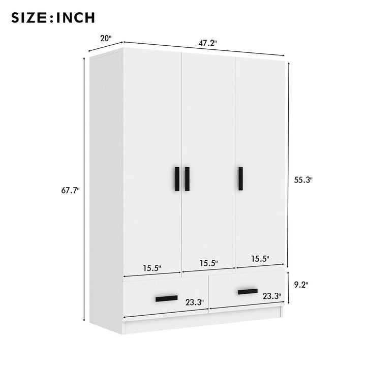 White wardrobe with dimensions labeled in inches on a white background