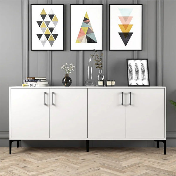 designer white cabinet with storage for living and dining space