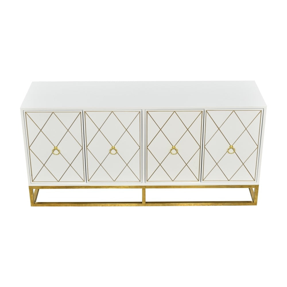 modern geometric golden design on white PU-finished sideboard
