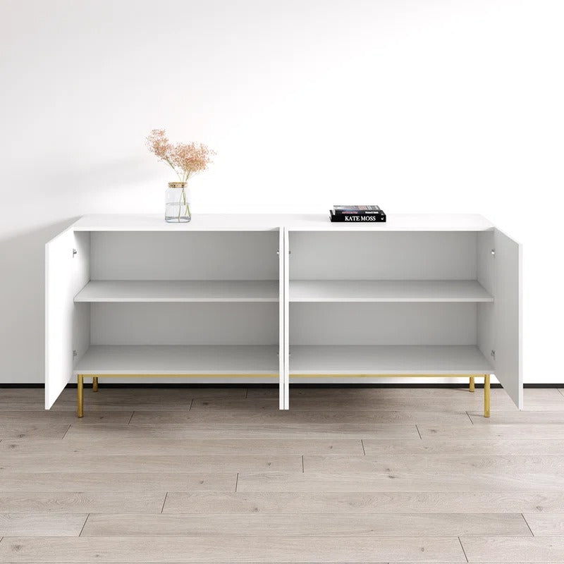 Luxury white sideboard cabinet with 4 openable shutter for storage