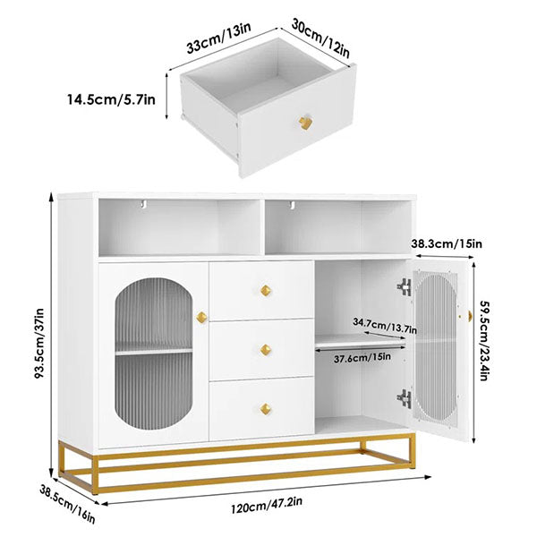 dimension of white sideboard cabinet on a white a background