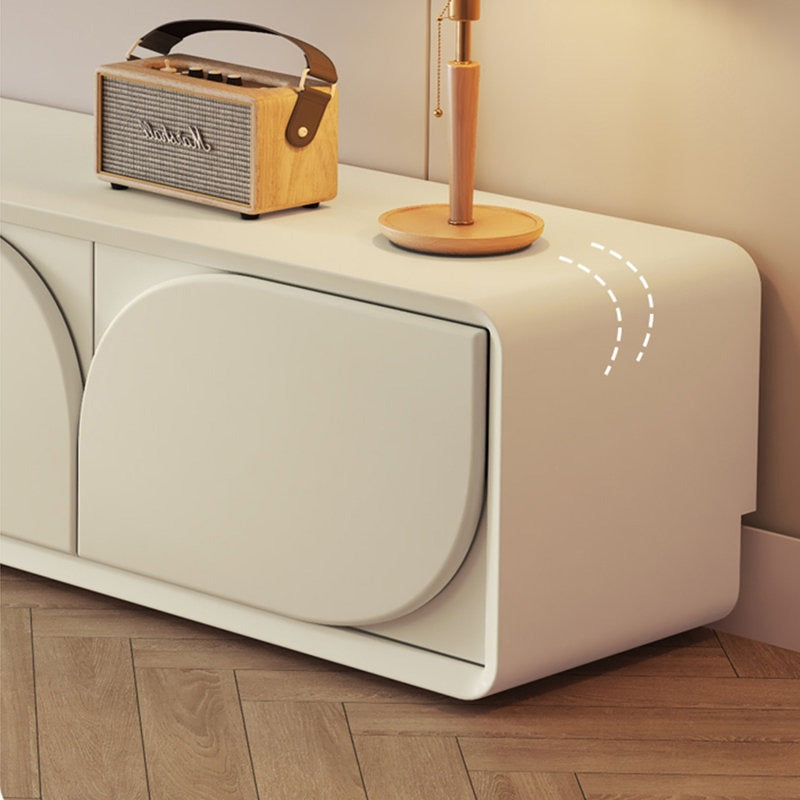 smooth round corners of white tv unit