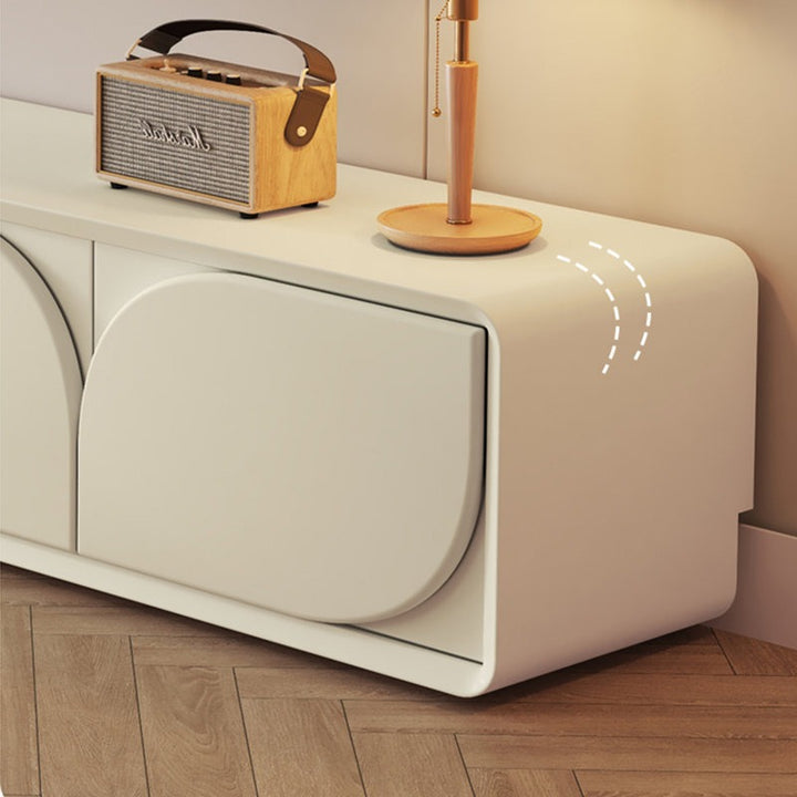 smooth round corners of white tv unit