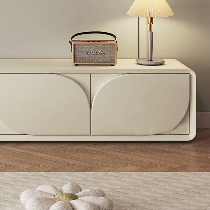 White tv unit with lotus design
