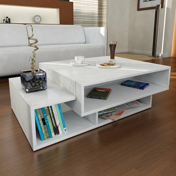 Stylish white coffee table with storage