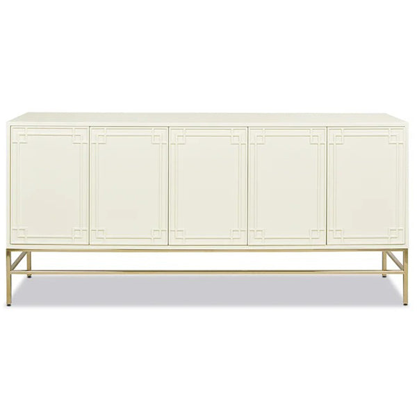 modern white sideboard cabinet with handless and gold accent for modern storage