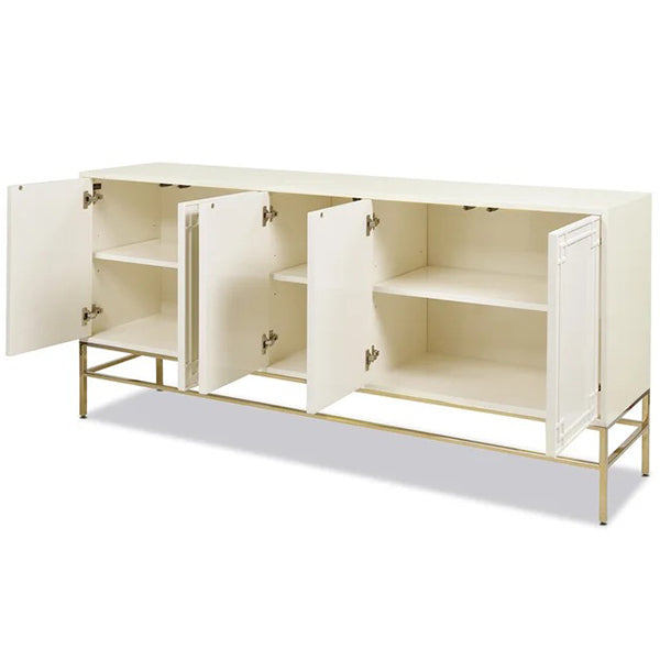 White mdf sideboard cabinet with open shutters
